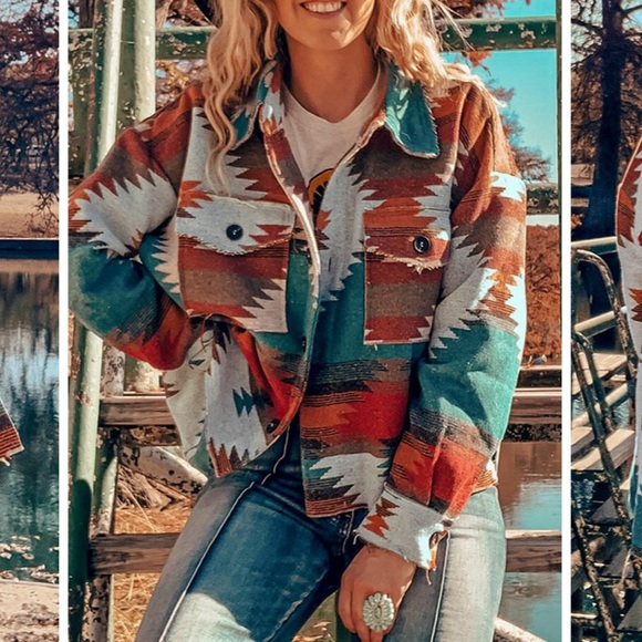 Aztec Geometric Slit Button Pocket Coat 